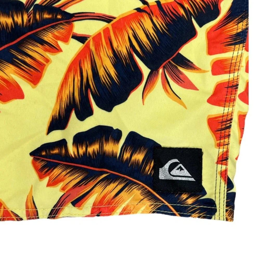 Quiksilver yellow & navy palm leaf blue board Shorts swimwear summer trunks